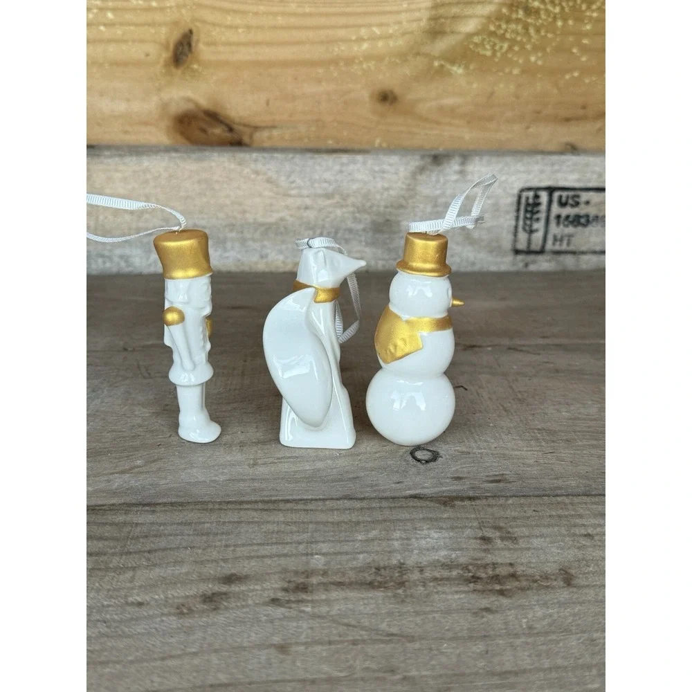 Vintage STARBUCKS Christmas Tree Ornaments Set Fox,Snowman, Nutcracker Porcelain